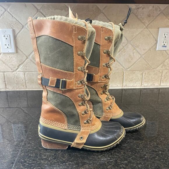 Sorel Shoes - Sorel Conquest Carly Tall Lace Up Leather Boot Insulated Rubber Shell Women Sz 7